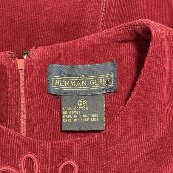 Vtg 90s Corduroy Shirt Dress 2 Petite Burgundy Pockets Modest Maxi Cottage Boho - Picture 15 of 16